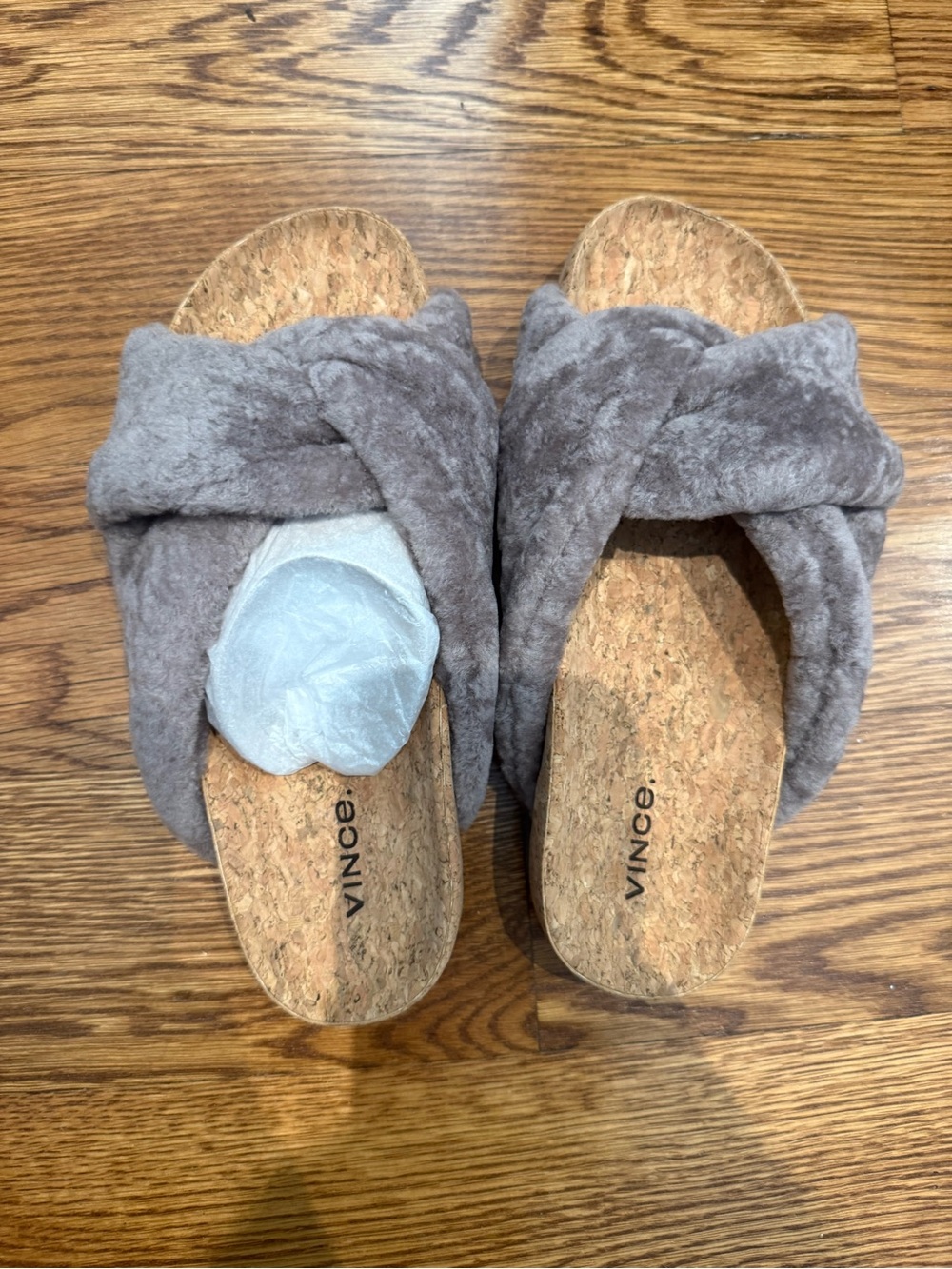 Vince Taupe Faux Fur Cork Slide Mules